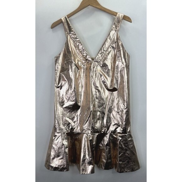 Anthropologie Mare Mare Metallic Rose Gold V-Neck Dress Size Medium NWT - Picture 4 of 11